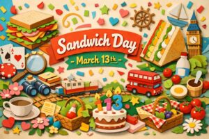 3月13日サンドイッチデーの由来を解説。3で1を挟む語呂、サンドイッチ伯爵の逸話、日本の駅弁サンドや三角サンドの広まりも紹介