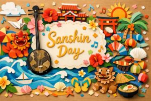 三線の日（3月4日）は「さん(3)し(4)ん」の語呂合わせ。1993年に琉球放送が提唱し、正午の時報で「かぎやで風」を奏で楽しむ日。