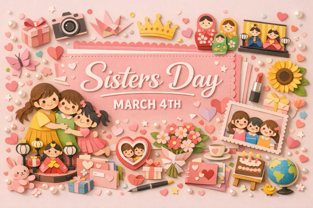 3月4日の三姉妹の日を解説。語呂合わせの由来、制定団体、2011年の認定情報、三姉妹写真館や関連書籍など豆知識を整理。