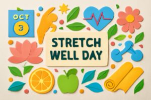 ストレッチウェルの日に心と体の柔軟性を高め、健康を促進するための記念日を祝うイラスト