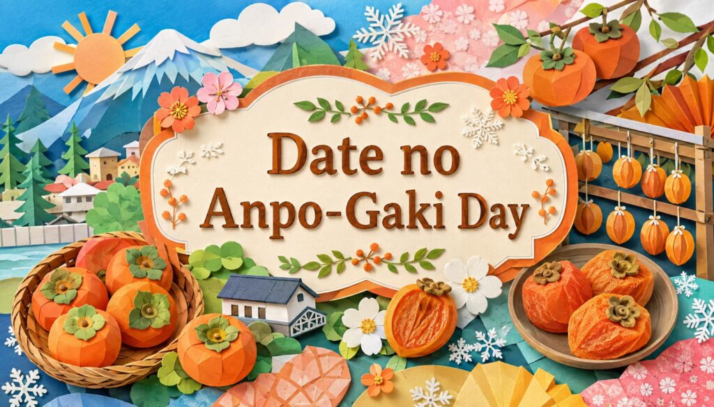 伊達のあんぽ柿の日は12月13日・1月13日・2月13日。JAふくしま未来が制定し、福島県伊達地方のあんぽ柿の由来や硫黄燻蒸製法、100年の歴史を伝える記念日です。
