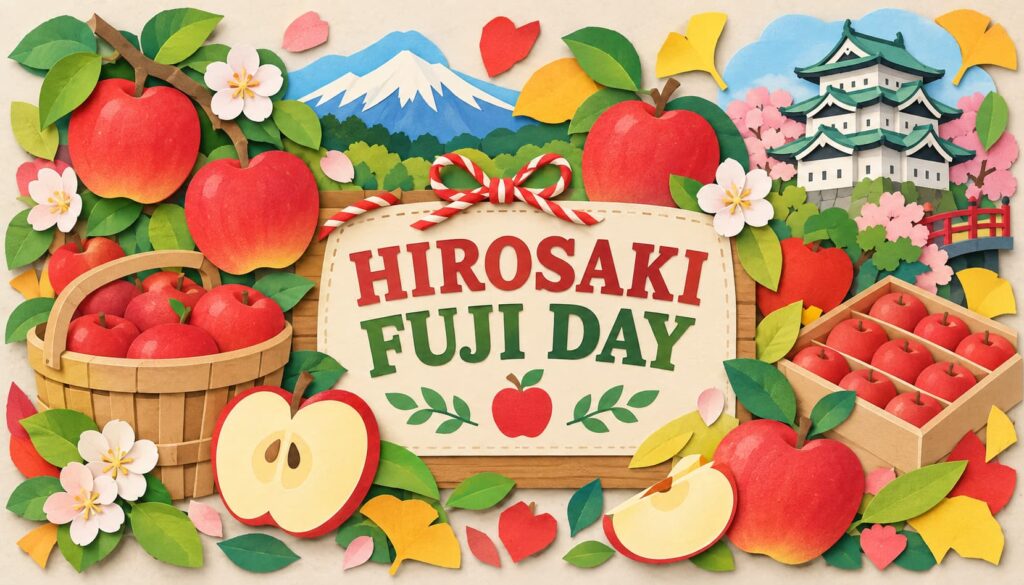 10月1日の「ひろさきふじの日」を祝う記念日。青森県弘前市の特産りんご「ひろさきふじ」の魅力を紹介し、初セリと地域への影響を強調。