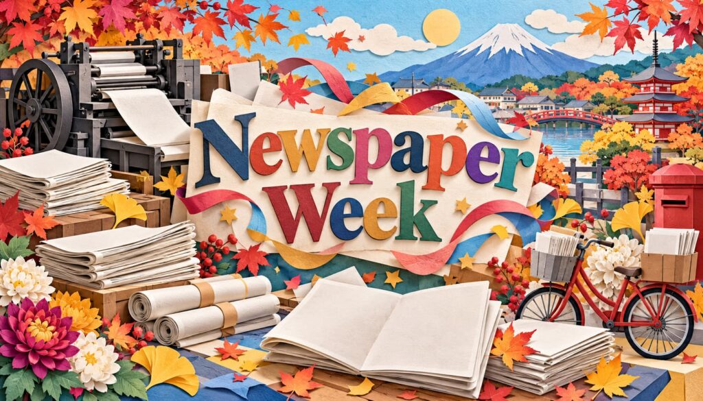 新聞週間は毎年10月15日から21日まで。1948年に始まった由来や日本新聞協会の新聞大会、新聞協会賞、新聞配達の日、新聞広告の日を解説します。