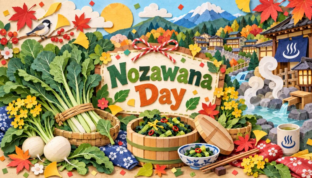 11月1日は野沢菜の日。野沢温泉観光協会が制定した由来や蕪主総会、収穫期、健命寺と野沢菜発祥の歴史を紹介します。